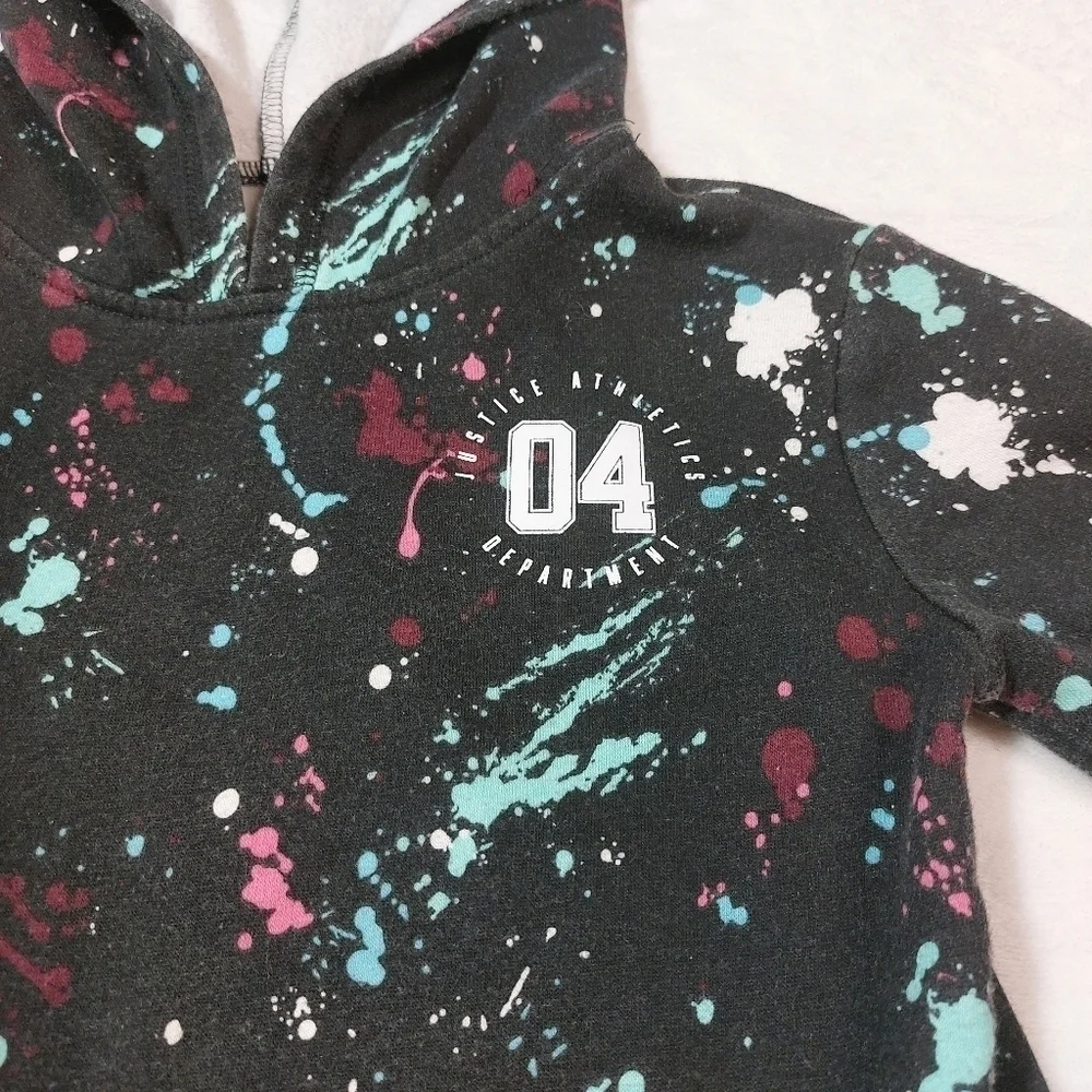 Justice Active Black Paint Splatter Hoodie Size 6